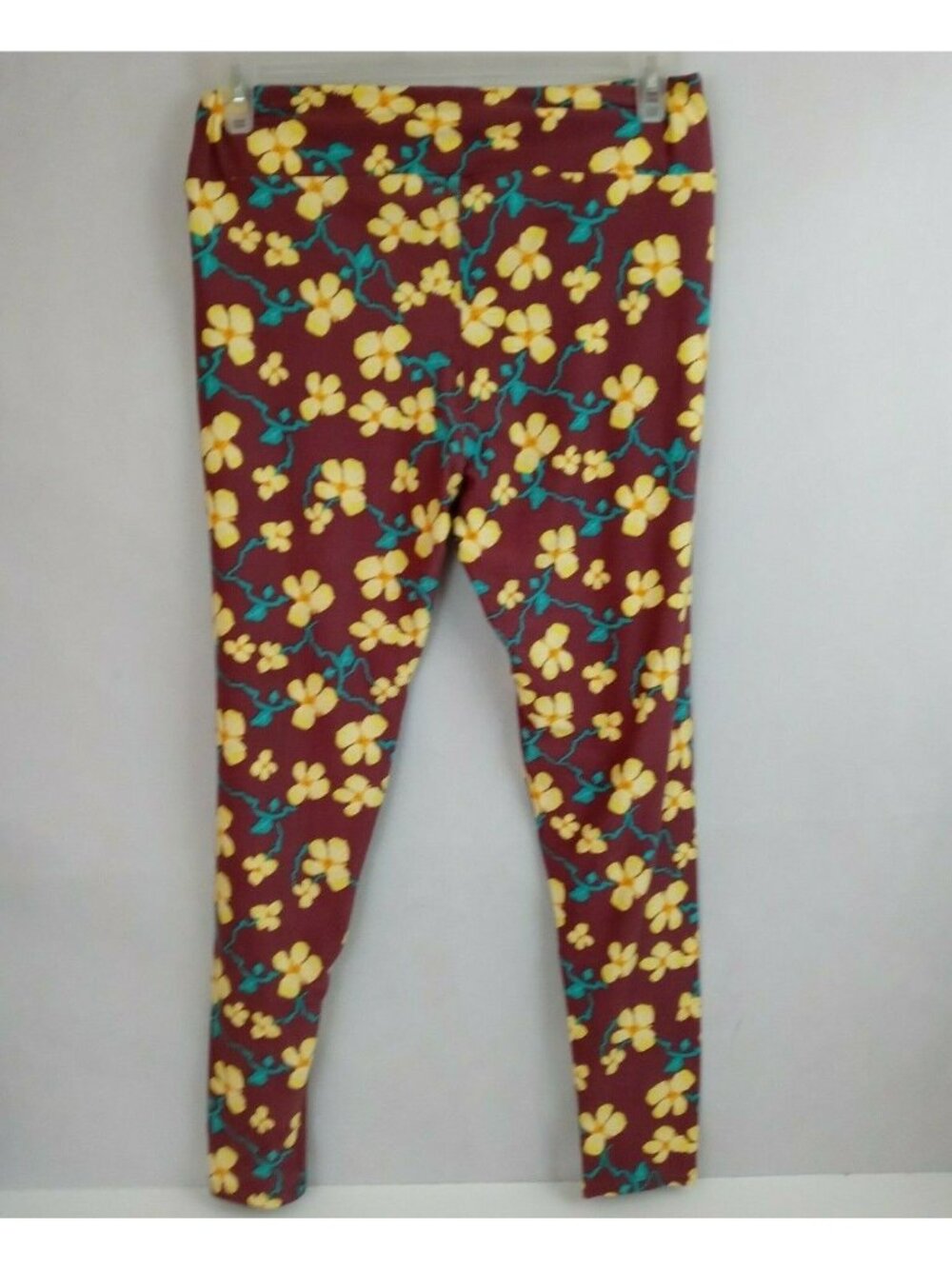 New LuLaRoe Tall & Curvy Leggings Wine With Yellow & Turquoise Floral